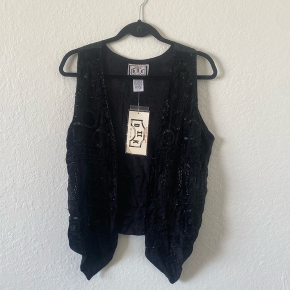 Vintage Black Beaded Sleeveless Vest Brand New Size M - Picture 2 of 7